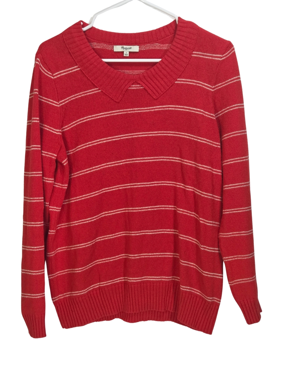 Madewell Red Striped Scoop-Collar Sweater - Picture 2 of 10